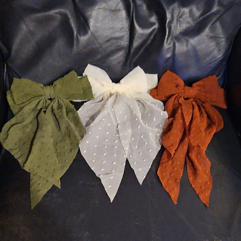 Set of Three Large Hair Bows 8 X 16 Swiss Dots